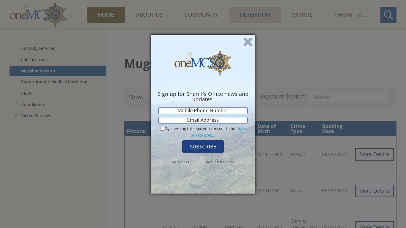 Mugshot Lookup | Maricopa County Sheriff's Office